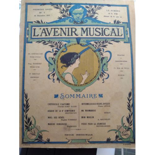 L'avenir Musical Première Année N°1 : Crépuscule D'automne / Adagio De La 9ème Symphonie / Noël Des Bébés / Marche Hongroise / Intermezzo De La Veuve Joyeuse / Ma Normandie / Mon Moulin / Pièce Pour