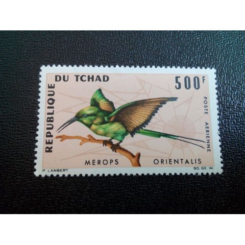 Timbre Tchad Yt Pa 34 Petit Guêpier Vert (Merops Orientalis) 1966 ( 090304 )