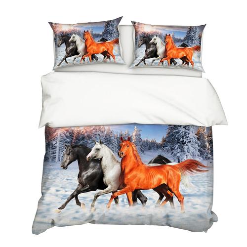 Cheval Housse De Couette De Marque:1 Housse De Couette + Taies D'oreiller 3d Imprimée Cheval Thème Parure De Couette -Zs307044