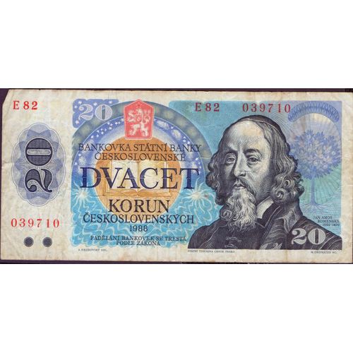 Billet De 20 Korun Ceskoslovenskych.1988.Numéro 039710