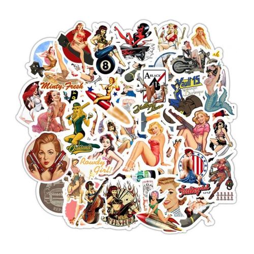 Lot De 50 Stickers Pin Up Diablesse Rock Roll Kustom Militaire Autocollant