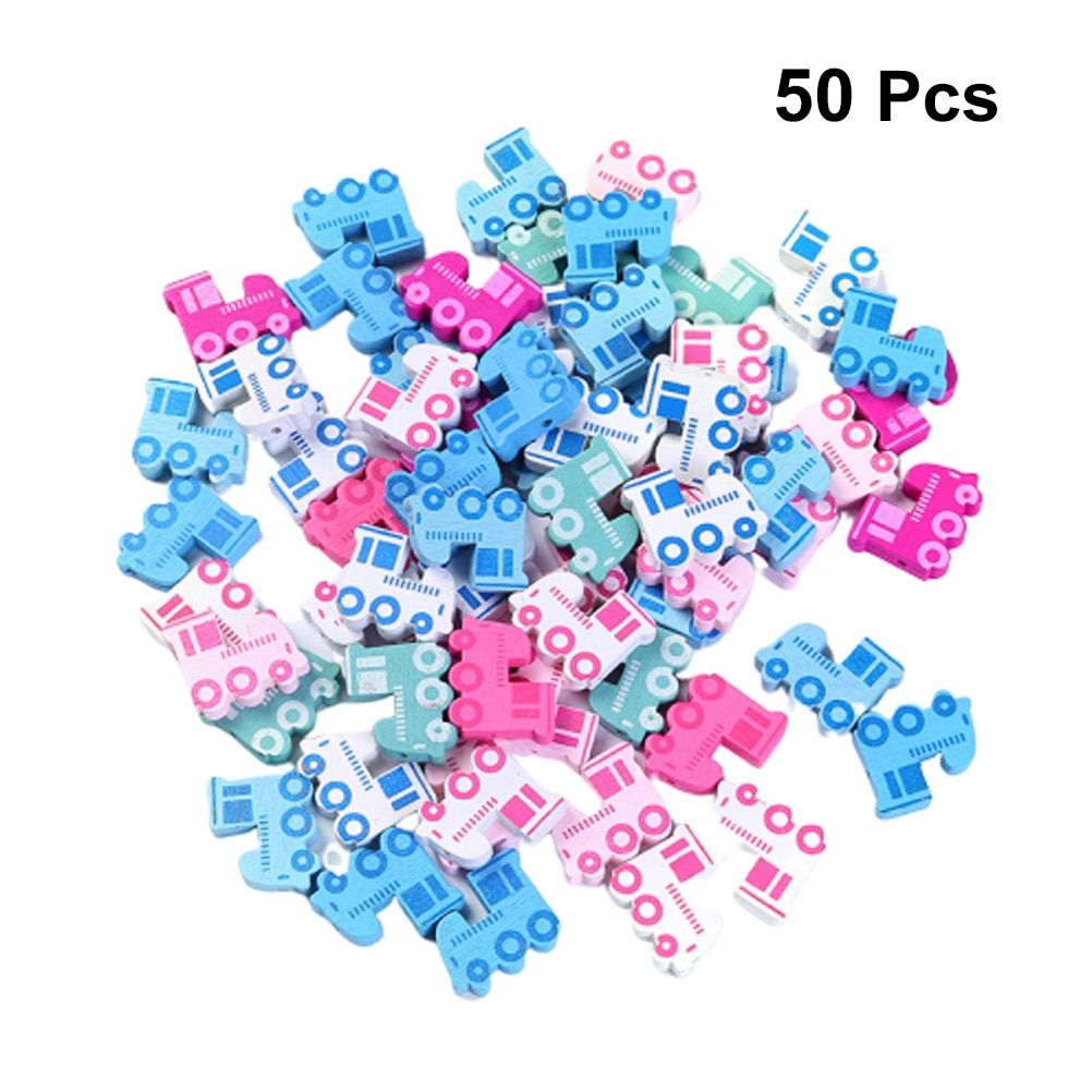 50pcs Perles De Bois En Forme De Voiture Bricolage Perles Accessoires Enfants Cadeau Pour Bijoux Enfants Decor Collier (Couleur Aleatoire)