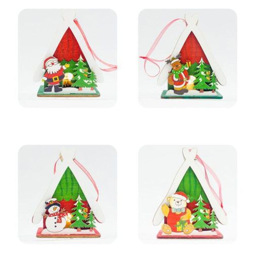 2 Pieces Bois Maison Ornements Noel Mignon Couleur Peinture Suspendus Decoration Arbre De Noel Ornements Cadeau De Noel Pour La Fête