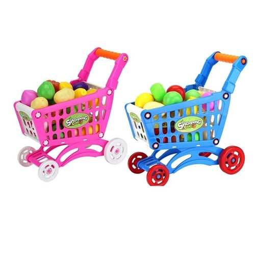 Mvi Chariot De Supermarche De Simulation D'enfants De 2 Ensemble Mini Chariot Avec Le Legume De Fruit-Bleu Et Rose