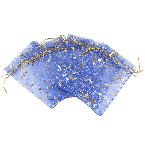 Mvi 100 Pieces Etoiles Et Lune Organza Bijoux Cadeau Pochette Bonbons Pochette Cordon Mariage Faveur Sacs (Bleu Royal 3.5x4.7 Pouc