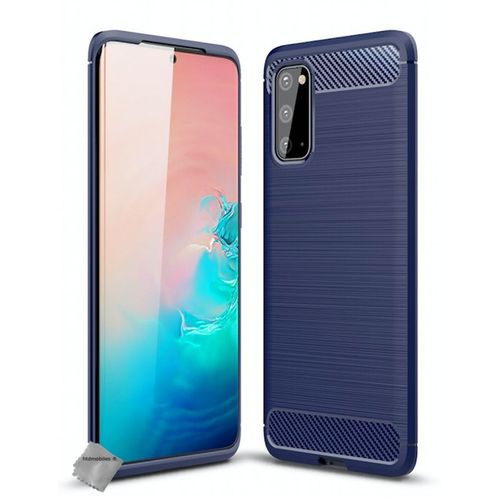 Housse Etui Coque Silicone Gel Carbone Pour Samsung Galaxy S20 + Film Ecran - Bleu Fonce