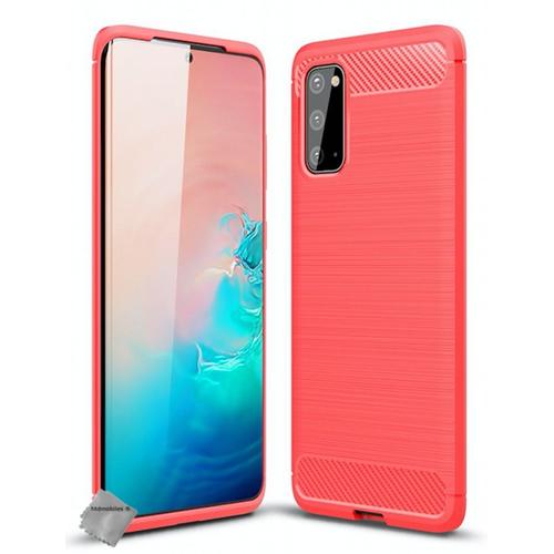 Housse Etui Coque Silicone Gel Carbone Pour Samsung Galaxy S20 + Film Ecran - Rouge