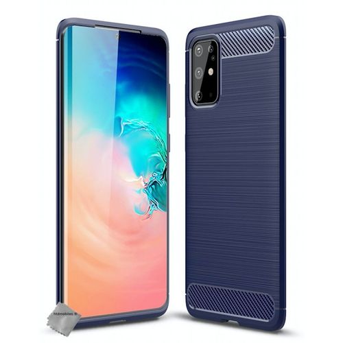 Housse Etui Coque Silicone Gel Carbone Pour Samsung Galaxy S20 Plus + Verre Trempe - Bleu Fonce