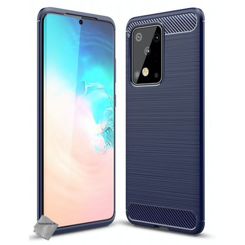Housse Etui Coque Silicone Gel Carbone Pour Samsung Galaxy S20 Ultra + Film Ecran - Bleu Fonce