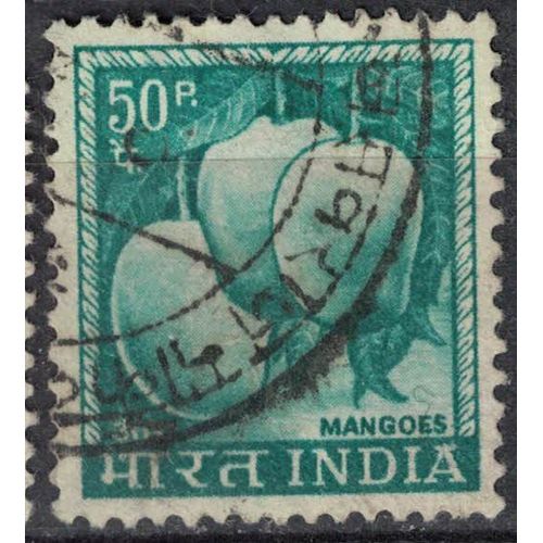 Inde 1967 Oblitéré Used Fruits Mangoes Mangues Vert Bleuâtre Foncé Su
