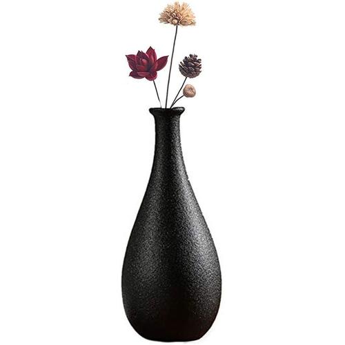 Ikebana Vase décoratif en céramique avec Fleurs artificielles Noir