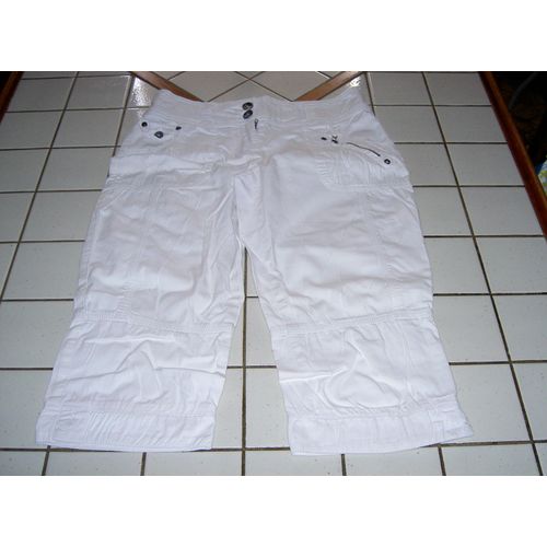 Pantacourt Jean Coupe Droite Taille Haute Couleur Blanc Camaïeu Taille 14 Ans