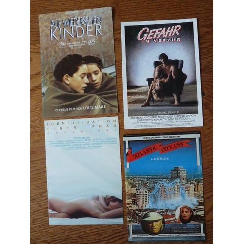 4 Cartes Postales De Films - Péril En La Demeure, Identification D¿Une Femme, Au Revoir Les Enfants Et Atlantic City