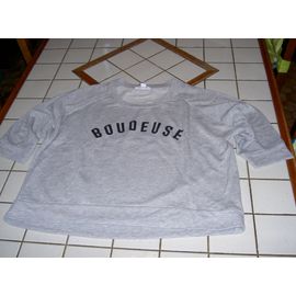 Sweet Pull Manches Mi-Longues Col Rond Gris Motif Poitrine Boudeuse Noir Jennyfer Taille 16 Ans Ou 36