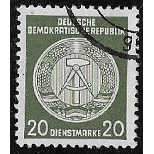 Timbre DAllemagne De LEst N°S.50 D Y & T 20 P. Vert-Olive Fond Central Ligné Cadran Débordant Sur La Droite Armoiries