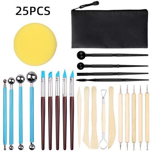 Outils en argile pour la fabrication de bois de bouleau couteaux de sculpture indentation pétales cylindre bâton de pilule-25pcs