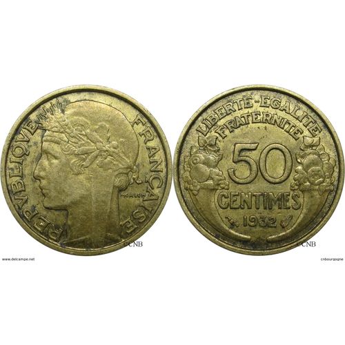 France = Pièce De 50 Centimes Morlon De 1932, Variété 9 Ouvert  Avec Raisin