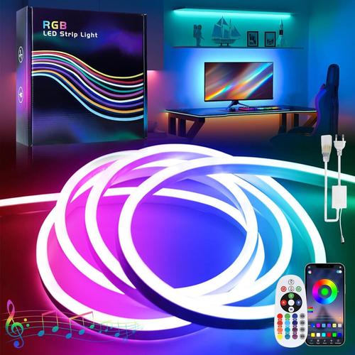 RGB Ruban LED Néon, 2M Bande LED IP65 étanche 220V Dimmable Flexible Tube Neon LED Lumineuses,par Bluetooth APP, Télécommande, Synchronisation de Musique, pour Chambre,Bar,Intérieur/Extérieur