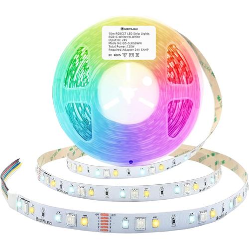 Bande Led Rgbww 24v 5m À Intensité Variable Rvb Blanc Froid (2700-6000k) Lumière Du Jour 6 Fils Rgbcct Lightstrip Plus Pour Décoration De Chambre À Coucher Ambiance Lighting