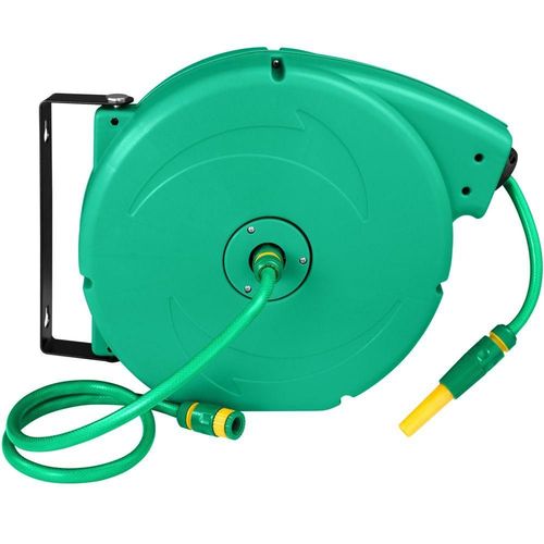 Dévidoir avec tuyau d'arrosage pivotant vert 20 m Helloshop26 3408185