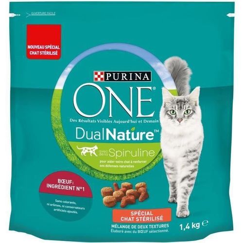Purina One Croquettes Au Boeuf Avec De La Spiruline Dualnature - Pour Chat Adulte Sterilise - 1.4 Kg