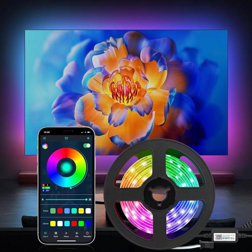 Ruban LED Multicolores, 3M Super Brillant Bluetooth App pour Contrôler 5050 RGB Ruban LED, Musique/Voix Sync Changement de Couleur DIY TV, Chambre,Ordinateur, Décoration de Fête