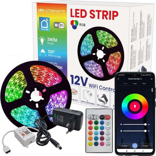 Kit Wifi Ruban Led Rgb 5m 12v, Avec Télécomande, Compatible Avec Portable