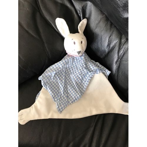 Lapin Ikea Doudou Plat Tissu Vichy Carreaux Bleu Et Blanc Foulard Rose 30cm