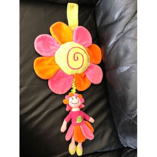 Doudou Musical  Bébé Fée Des Fleurs  Orange Rose Et Vert Jouet Boite A Musique Dodo D Amour 40cm A Suspendre