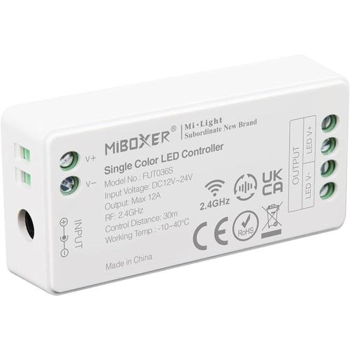 Milight Miboxer 2.4GHz gradateur couleur unique Contrôleur de bande LED Sortie DC12V/24V Max. 12A, PWM haute/basse fréquence FUT036S