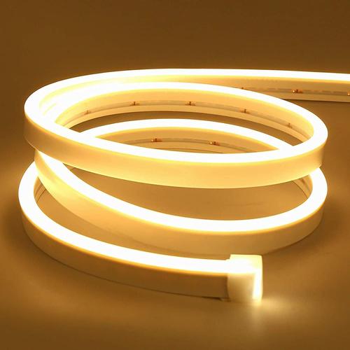 Ruban LED 2M, Bandes LED Néon Blanc Chaud 12V 3000K Dimmable, IP67 Étanche Flexible, Bande Lumineuse Led Silicone DIY avec Alimentation et Contrôleur pour Décoration Intérieur Extérieur