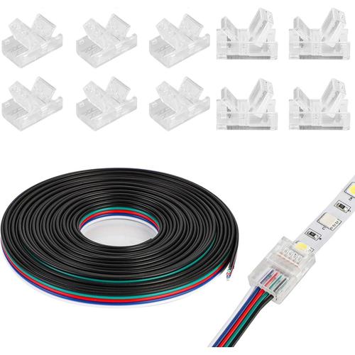 GutReise 5pin 12mm Câble d'extension de bande LED 5 m 22 AWG + lot de 10 connecteurs de bande LED sans soudure pour bandes lumineuses LED (5 broches)