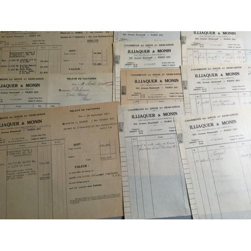 Illiaquer & Monin, Charbons, Paris 12° : 30 Documents (Factures-Lettres- Bordereaux- Reçus -1940/56)