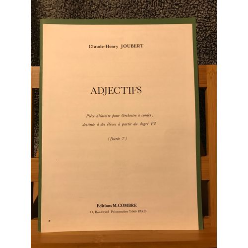Claude-Henry Joubert Adjectifs Partition Pédagogique Orchestre Cordes Éd. Combre
