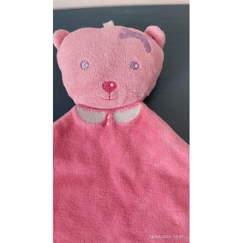 Doudou Plat Ours Rose Fuchsia Sucre D'orge