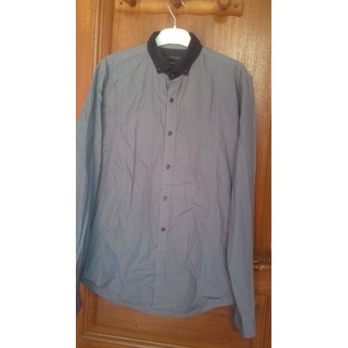 Chemise Zara Man Bleu À Points Slim Fit Taille L