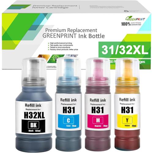 4 Packs Compatible 31 32XL Bouteilles d'encre 6000 Pages Noir,8000 Pages CMY pour H P Encre 315 319 455 515 516 530 555 558 559 570 655 670 790 5105 7005 7006 7305 7306 7605 415 419 imprimante