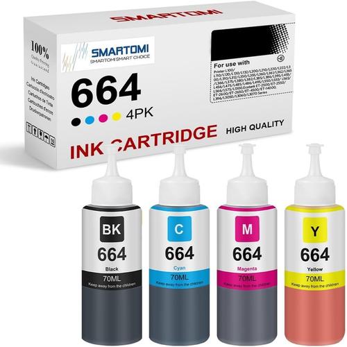 T664 664 Bouteille d'encre Compatible avec Epson T664 664 Cartouche d'encre pour ET-2500 ET-2550 ET-2600 ET-2650 ET-3600 ET-4500 L350 L355 L555,T6641 T6642 T6643 T6644 (4 Pack)