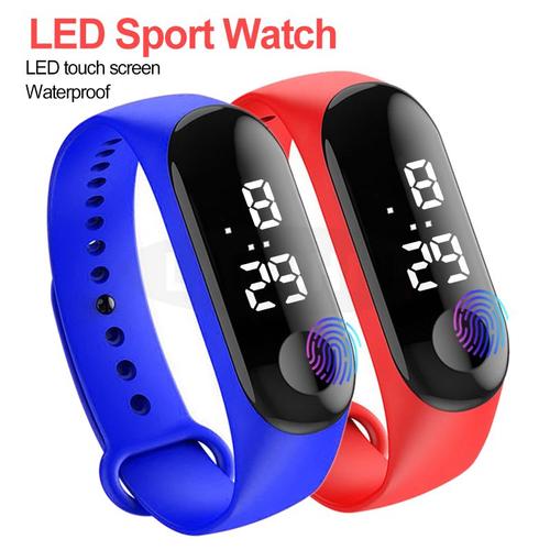 Toamen Bracelet de montre de sport à écran tactile créatif numérique en silicone LED unisexe 