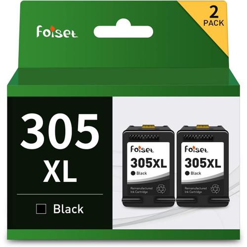 Foiset Lot de 2 Cartouches d'encre Noire 305 XL pour imprimante Cartouche HP 305 305XL pour DeskJet 2720 2710 2700 2724 2720 Plus 4120 4130 4100 Envy 6020 6032 6022 60000 6010 Pro 6430 6420 6400