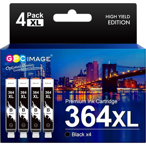 GPC Image Compatible Cartouches d'encre Remplacement pour HP 364 XL pour Photosmart 5510 5520 5522 5520 6520 B8550 7510 7520 5524 6510 5515 B109a B110a Officejet 4620 4622 Deskjet 3070A (Noir,4-Pack)