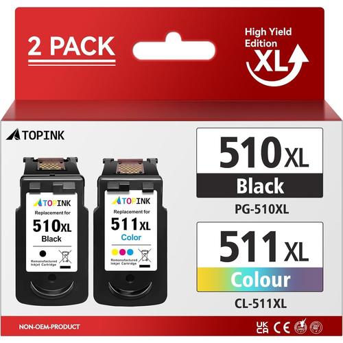 ATOPINK 510 511 XL Cartouches d'encre Remanufacturées pour Cartouches Canon PG-510 CL-511 Noir et Couleur,Canon PG-510XL CL-511XL pour Pixma MP280 MP495 MP230 MP250 iP2700 MP252 MP270 MP240 MP490