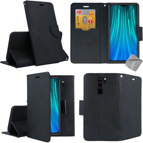 Housse Etui Coque Pochette Portefeuille Pour Xiaomi Redmi Note 8 Pro + Film Ecran - Noir / Noir