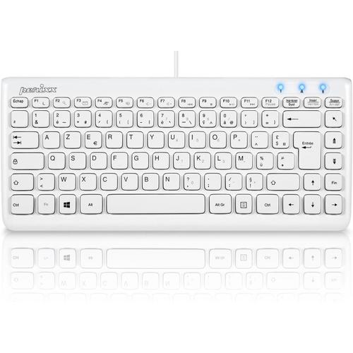 Perixx Periboard-407, Mini Clavier USB Filaire AZERTY - Clavier Chiclet avec 11 Touches de Raccourcis - Blanc