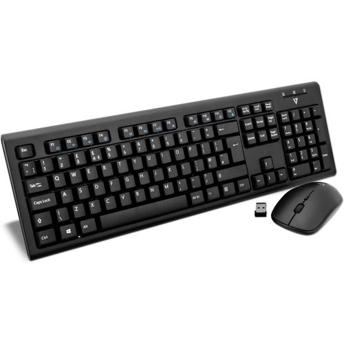 Ensemble Clavier et Souris Sans Fil Disposition Anglaise (UK, Sans fil, Media-Hot-Keys, USB Nano-récepteur), Noir