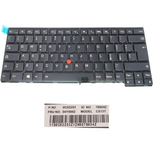 Clavier original pour ordinateur portable Lenovo THINKPAD T440, T450, T460, T440P, T440S, T450S, L460, (avec TRACKPOINT Sans Rétroéclairage) FRU N° 04Y0862 - Model CS13 - P./No 0C02253T