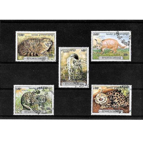 Cambodge- 1995 -Les Chats-Lot De 5 Timbres Oblitérés-Très Bon Etat