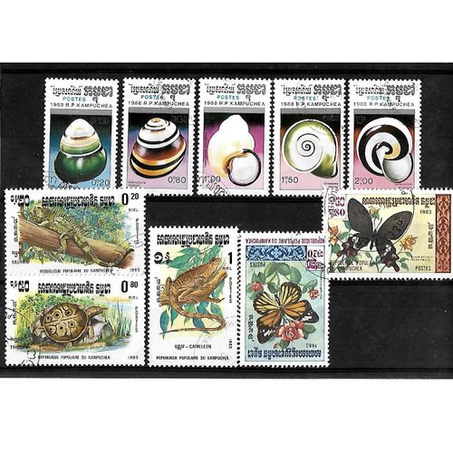 Kampuchea-Faune-Lot De 10 Timbres Oblitérés-Très Bon Etat