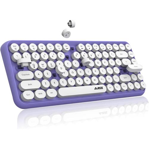 308i Clavier sans Fil Rétro, Bluetooth Silent Cute Computer Keyboard, Keycaps Punk Ronds, Compact 84 Touches,Texture Mate, Typewriter Design, QWERTY, Multidispositif pour PC Laptop Mac-Violet