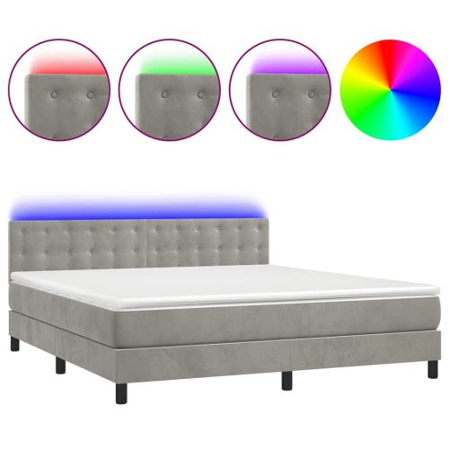 vidaXL Sommier tapissier matelas et LED Gris clair 180x200 cm Velours
